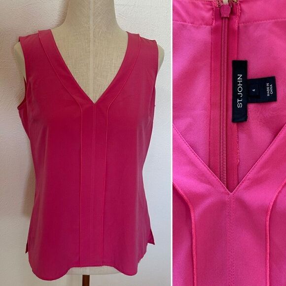 St. John Vibrant Pink Silk Tank - Picture 2 of 3